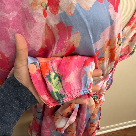 Tahari ASL Pink and Blue Floral Long Sleeve Dress - Picture 6 of 10